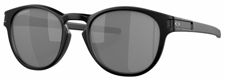 Oakley Latch Sunglasses in a Matte Black with Prizm Black Lenses. Angled left