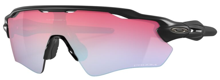 Oakley Radar EV Path Sunglasses, Matte Black with Prizm Snow Sapphire Lenses. Angled Left