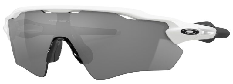 Oakley Radar EV Path Sunglasses, Polished White with Prizm Black Polarized Lenses. Angled Left