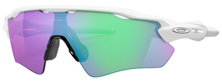 Oakley Radar EV Path Sunglasses, Polished White with Prizm Golf Lenses. Angled Left