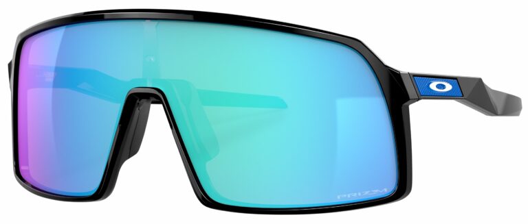 Oakley Sutro Sunglasses, Polished Black with Prizm Sapphire Lenses. Angled left