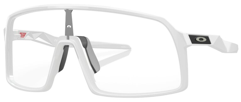 Oakley Sutro Sunglasses, Polished White with Clear Lenses. Angled left