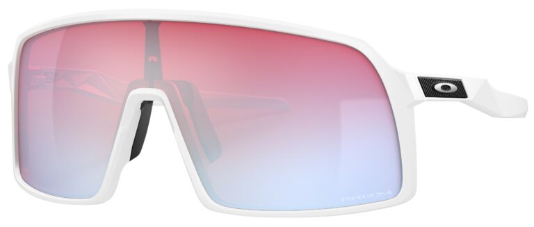 Oakley Sutro Sunglasses, Polished White with Prizm Snow Sapphire Lenses. Angled left