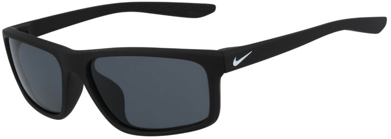 Nike Chronicle Sunglasses in Matte Black Frame with Dark Grey Lens, Angled to the Side Left