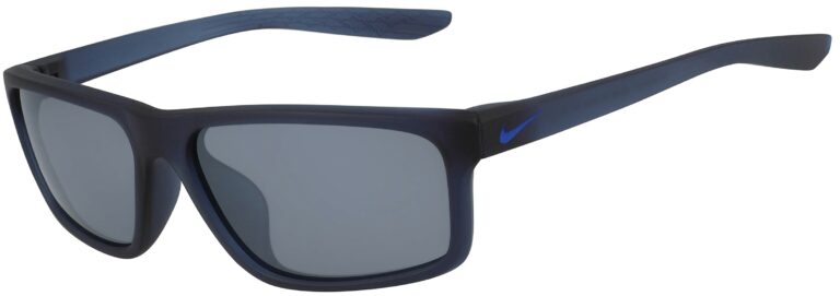 Nike Chronicle Sunglasses in Matte Midnight Navy Frame in Silver Flash Lens, Angled to the Side Left