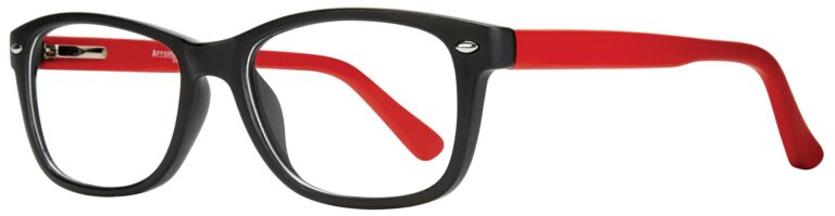 Affordable Designs Manny Eyeglasses, Red frame. Angled left