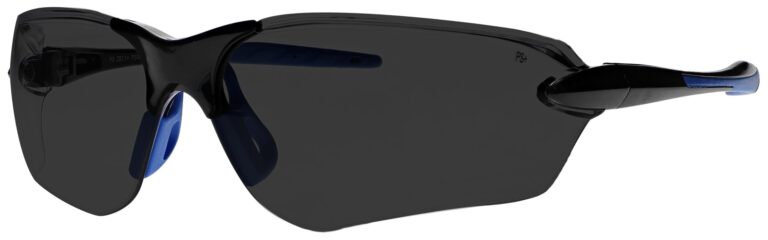 Dirtyhog Safety Glasses in Black/Blue Frame with Smoke Grey Lens, Angled to the Side Left