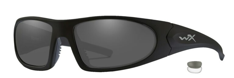 Wiley X Romer 3 in Matte Black Frame with Smoke Grey and Clear Lenses, Angled to the side Left