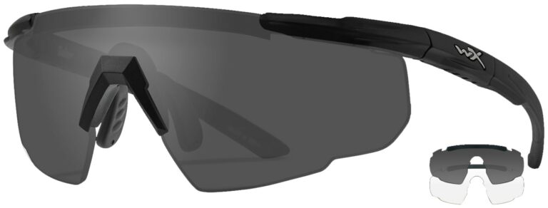 Wiley X Saber in Matte Black Frame with Smoke Grey and Clear Lenses, Angled to the Side Left