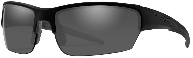 Wiley X Saint in Black Ops Matte Black Frame with Smoke Grey Lenses, Angled to the Side Left
