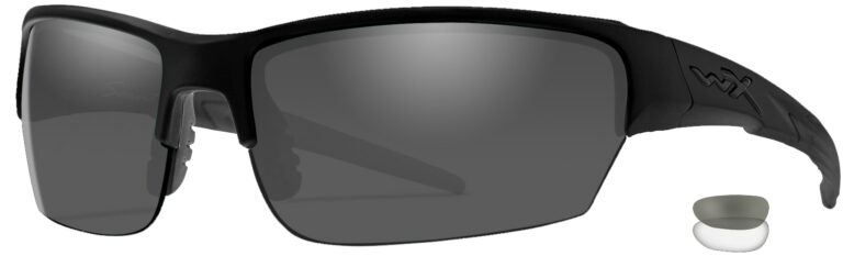 Wiley X Saint in Matte Black Frame with Smoke Grey and Clear Lenses, Angled to the Side Left