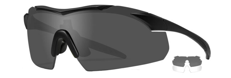 Wiley X Vapor in Matte Black Frame with Smoke Grey and Clear Lenses, Angled to the Side Left
