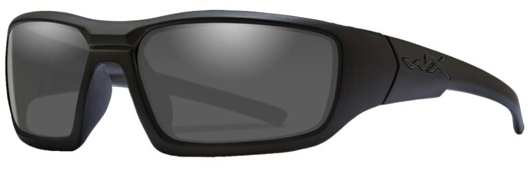 Wiley X Censor in Matte Black Frame with Polarized Grey Lenses, Angled to the Side Left