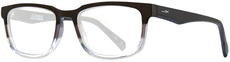 Wiley X Worksight Judge in Gloss Black to Clear Fade Frame, Angled to the Side Left
