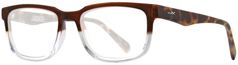 Wiley X Worksight Judge in Gloss Black to Clear Fade with Brown Demi Frame, Angled to the Side Left