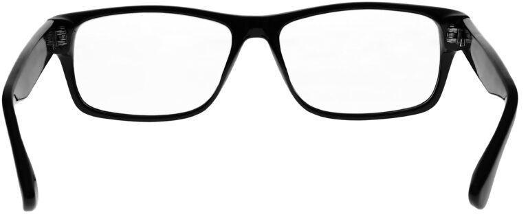 Apollo Real Glass Geek Frame in Black Frame with Clear Lens, Angled to the Rear