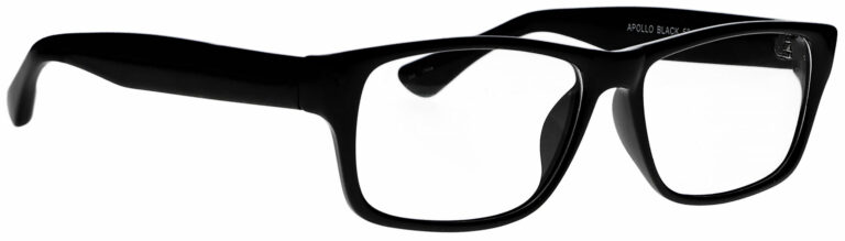 Apollo Real Glass Geek Frame in Black Frame with Clear Lens, Angled to the Side Right