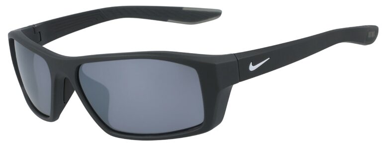 Nike Brazen Shadow in Matte Anthracite Frame with Grey Silver Flash Lens, Angled to the Side Left
