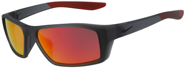 Nike Brazen Shadow in Matte Dark Grey with Red Mirror Lens, Angled to the Side Left