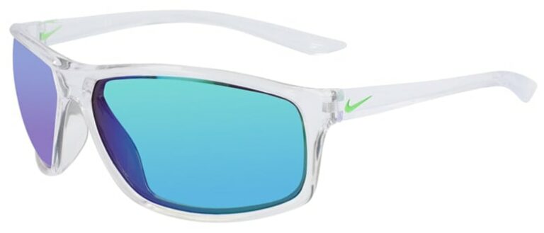 Nike Adrenaline in Clear Frame with Gray Green Lens Angled to the Left Side