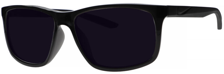 Nike Chaser Ascent Sunglasses in Black Frame with Dark Grey Lens. Angled to the Side Left