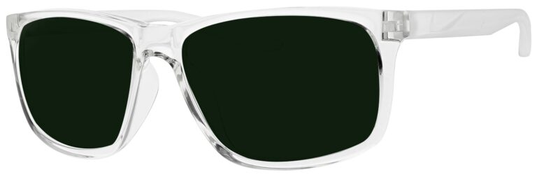 Nike Chaser Ascent Sunglasses in Clear Frame with Green Lens. Angled to the Side Left