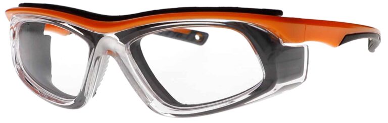 Prescription Safety Glasses T9603 in a Clear Orange Frame, Angled Left Side. RX-T9603-OR
