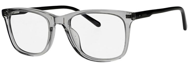 Fossil 7109 Glasses in a Clear with Black Frame, Angled Left Side.