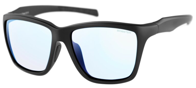 Bobster Anchor Sunglasses in a matte black frame with clear blue light lenses. Angled left side