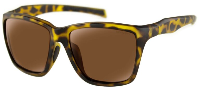 Bobster Anchor Sunglasses in a matte brown tortoise frame with brown polarized lenses. Angled left side