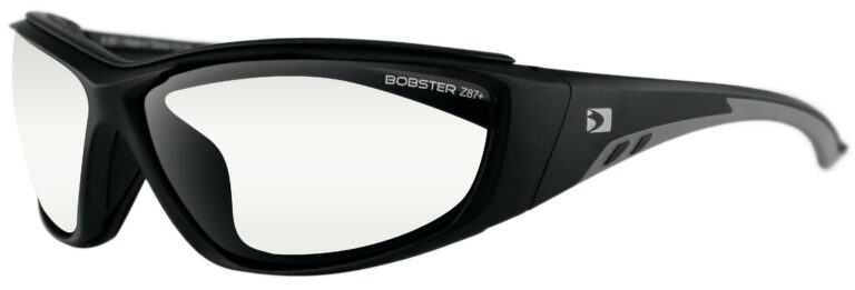 Bobster Rider Safety Sunglasses in a matte black frame with RX lenses. Angled left side
