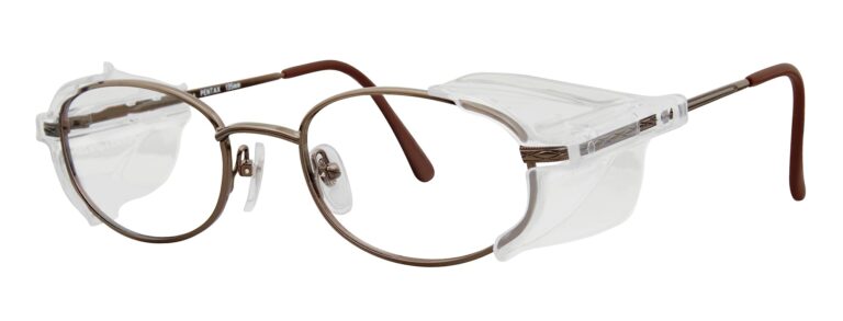 Pentax Alpha Glasses, Brown frame with side shields. Angled left