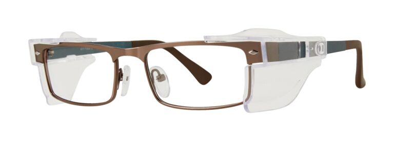 Pentax Attitude 6 Glasses, Matte Brown and Ocean frame with side shields. Angled left