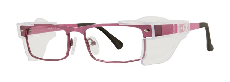 Pentax Attitude 6 Glasses, Matte Violet and Pink frame with side shields. Angled left