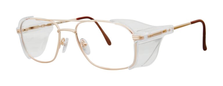 Pentax Beta Glasses, Gold frame with side shields. Angled left
