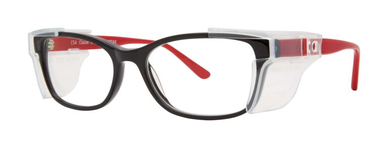 Pentax Classic 11 Glasses, Black and Red frame with side shields. Angled left