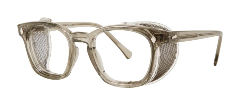 Pentax F9800 Glasses, Smoke frame with Wire Mesh side shields. Angled left