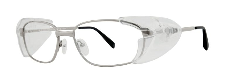 Pentax Rebel Safety Glasses, gunmetal frame with side shields; Angled left