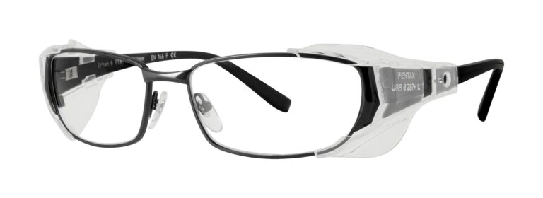 Pentax Urban 6 Safety Glasses, black frame with side shields; Angled left