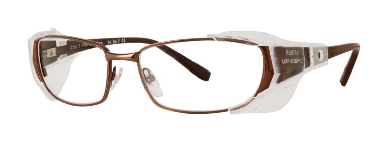 Pentax Urban 6 Safety Glasses, bronze frame with side shields; Angled left