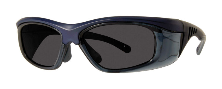 Pentax ZT200 Safety Glasses, blue frame with smoke lens. Angled left