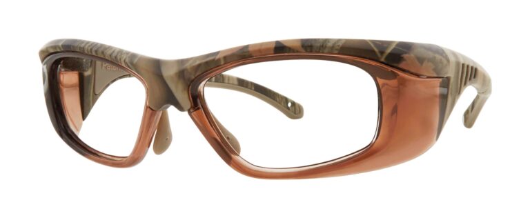 Pentax ZT200 Safety Glasses, camouflage frame with clear lens. Angled left