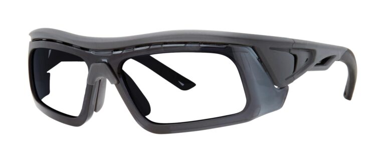 Pentax ZT400 Safety Glasses, charcoal frame with clear lens. Angled left