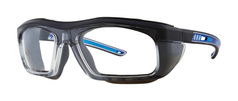Pentax ZT500G Safety Glasses, Blue frame. Angled left