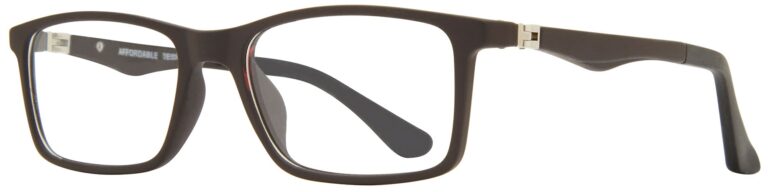 Affordable Designs AJ Eyeglasses, Brown frame. Angled left