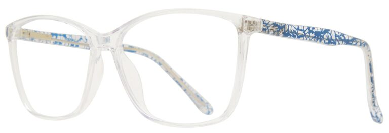 Affordable Designs Gloria Eyeglasses, Crystal Blue frame. Angled left