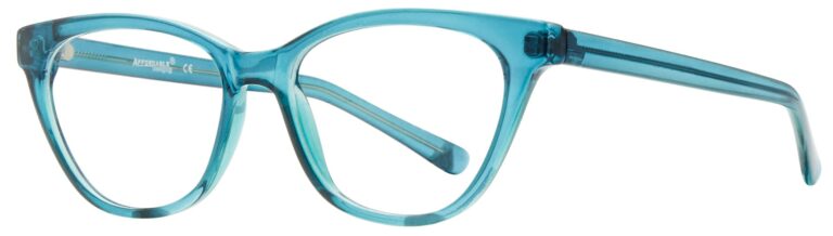 Affordable Designs Pookie Eyeglasses, Teal frame. Angled left