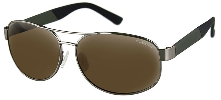 Bobster Commander Sunglasses, in a Matte Metallic Olive/Brushed Bronze Frame Brown HD Silver Mirror Lens. Angled left