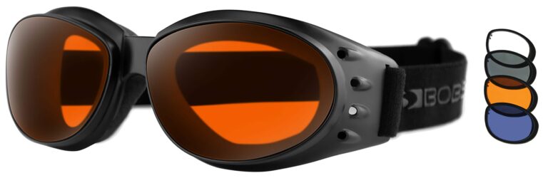 Bobster Cruiser 3 Goggles in a matte black frame with amber lenses. Angled left side