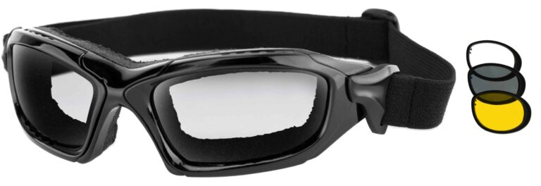 Bobster Diesel Goggle, gloss black frame with clear interchangeable lens. angled left
